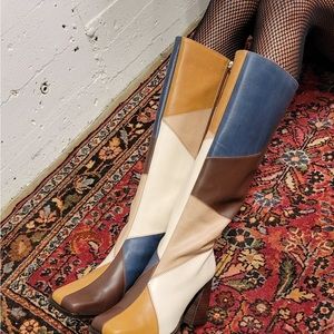 Alohas North Blue Geometric Patchwork Leather Boots! Never been worn